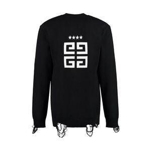 GIVENCHY Men's Logo Graphic Crew Neck Sweater with Distressed Details Men BLACK